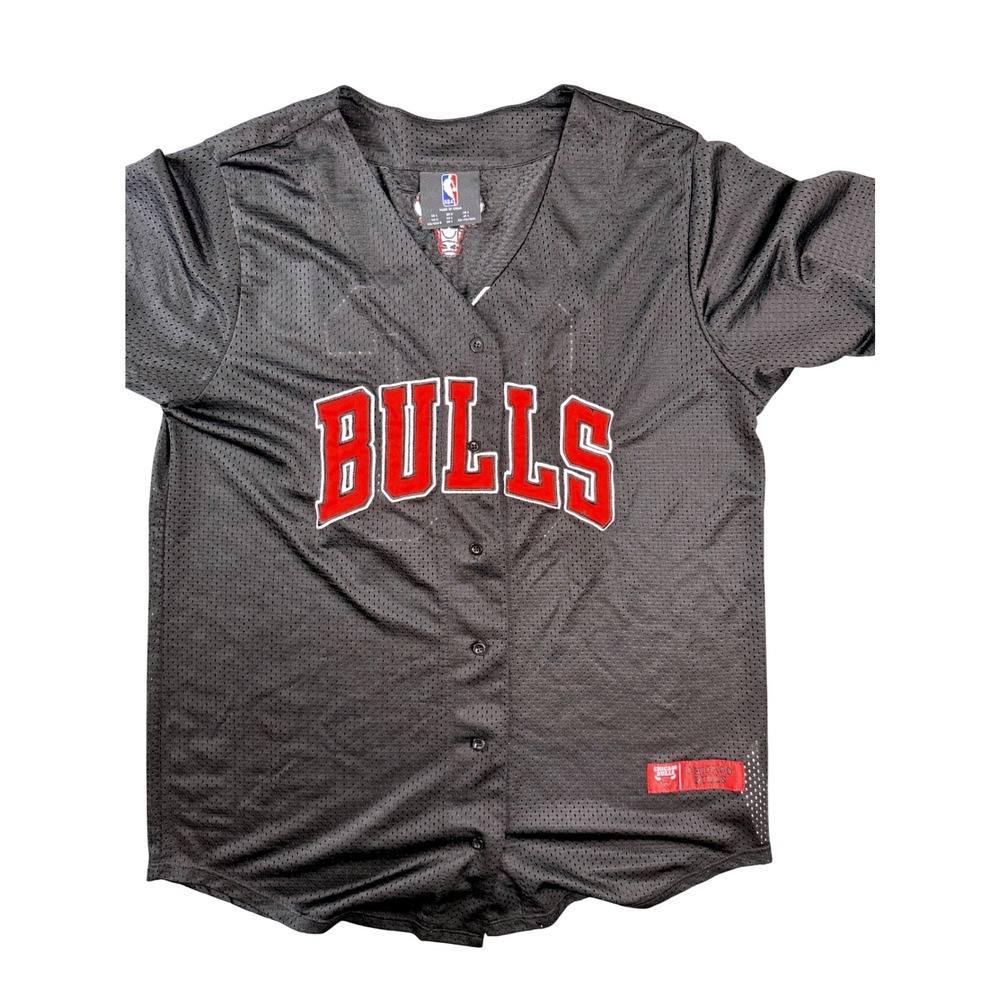 NBA Chicago Bulls Mesh Button Down Basketball Jersey Black Mens Large‎